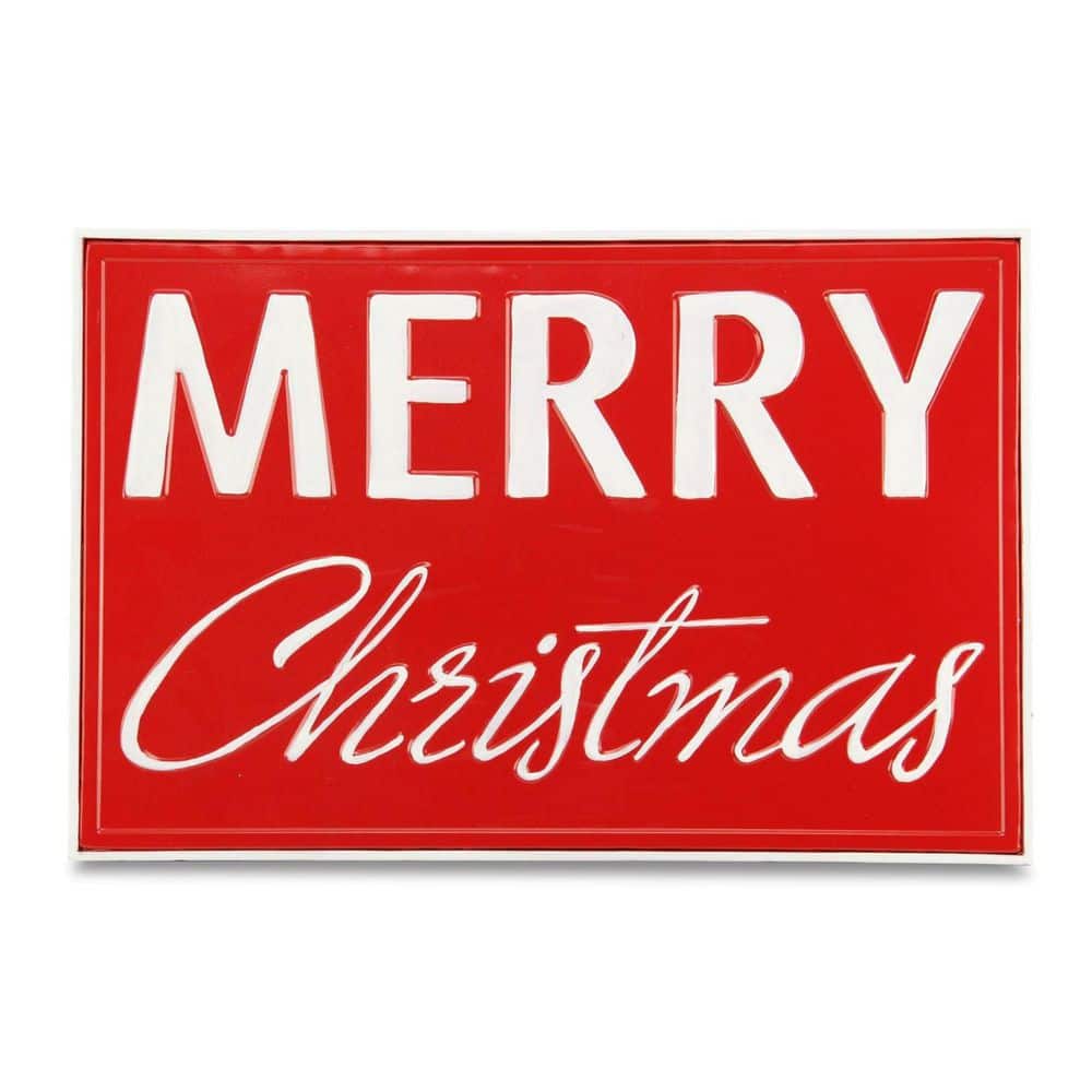 18.5 x 12.25 Red and White Handcrafted Metal Christmas Wall Art