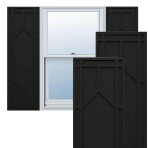 True Fit PVC 15 in. W x 80 in. H Raised Panel Vinyl Shutters Pair in Black