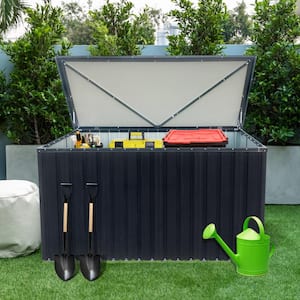 215 gal. Large Metal Deck Box for Patio Garden Furniture, Outdoor Storage Container, Outdoor Storage Box, Black