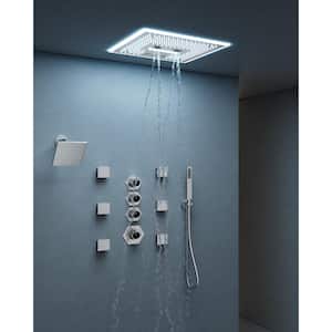 6-Spray 16 in. and 6 in. LED Music Ceiling Mount Dual Shower Head Fixed and Handheld Shower in Brushed Nickel