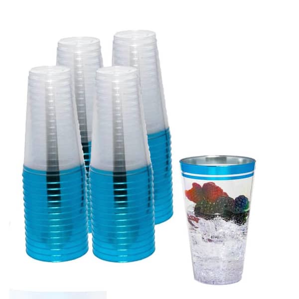 PERFECT SETTINGS 16 oz. 2 Line Blue Rim Clear Disposable Plastic Cups,  Party, Cold Drinks, (100/Pack) BLU16OZ - The Home Depot
