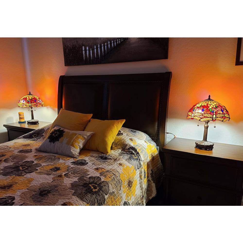 Elegant Bronze Dragonfly 14" Stained Glass Table Lamp