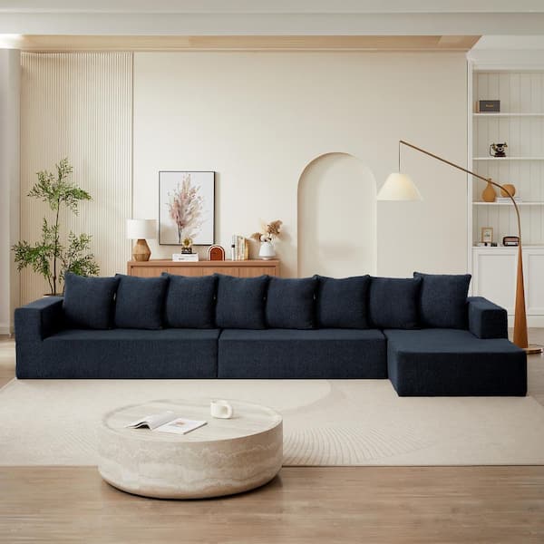 Boyel Living 159.2 in. Wide Straight Arm Chenille L-Shaped Minimalist Style Modular Sectional Sofa Set in. Blue with Fixed Cushions