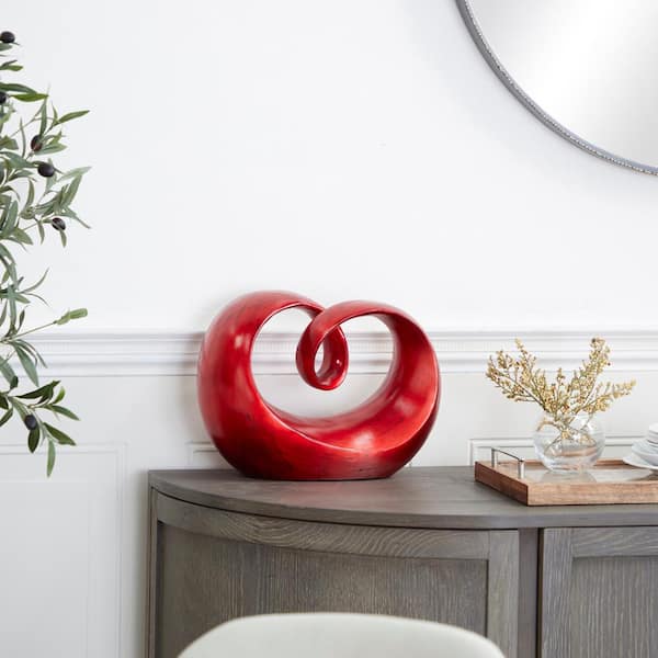 Litton Lane 6 in. x 9 in. Red Polystone Swirl Abstract Sculpture