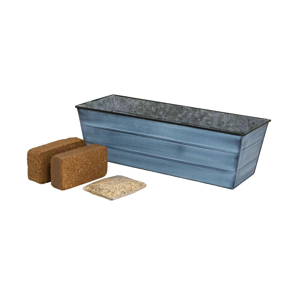 "24"" W Nantucket Blue Galvanized Steel Indoor Outdoor Bloom Box Garden Growing Kit, Garden Accent" price history on PriceWatchPro