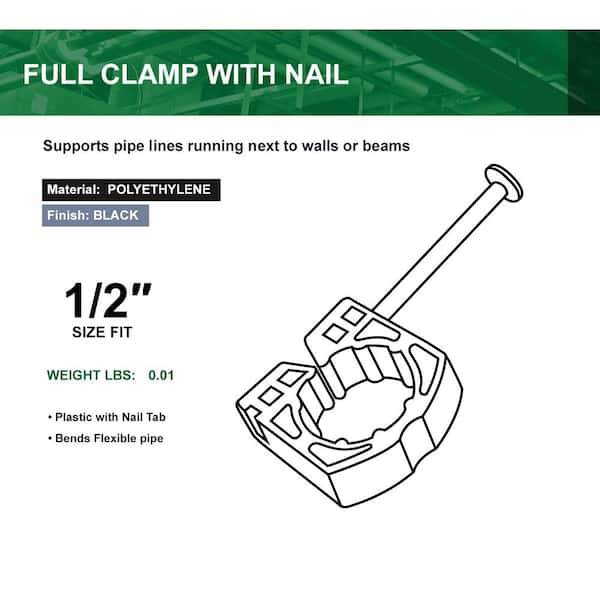 Zurn QTALON3 J-Hook Clamp With Nails, 1/2 in Pipe