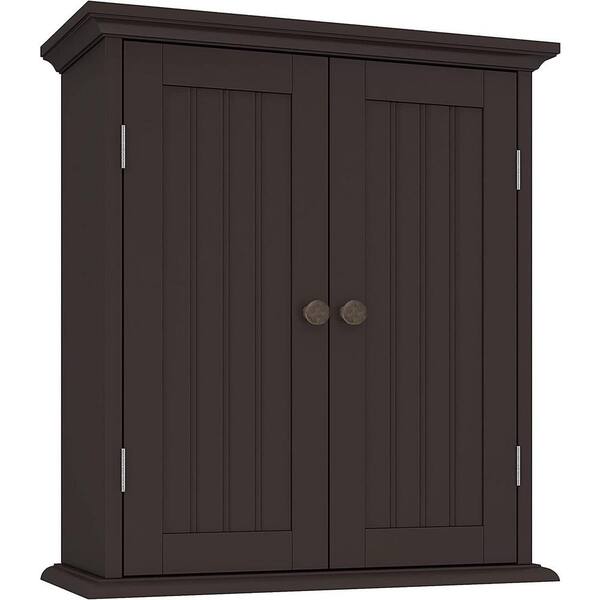 Unbranded 21 in. W x 8.8 in. D x 24 in. H Wood Bathroom Storage Wall Cabinet with 2 Doors and Adjustable Shelves in Brown