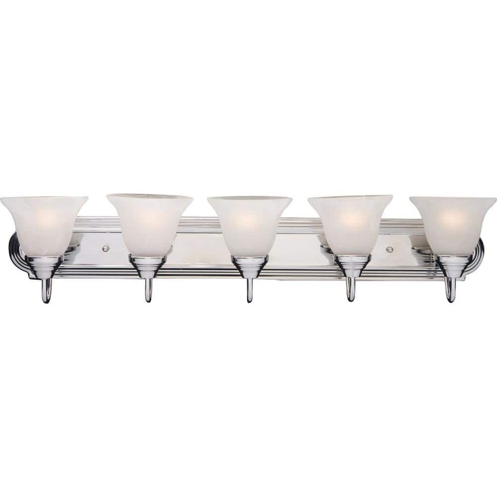 Polished Chrome 36" 5-Light Vanity with Marble Glass Shades