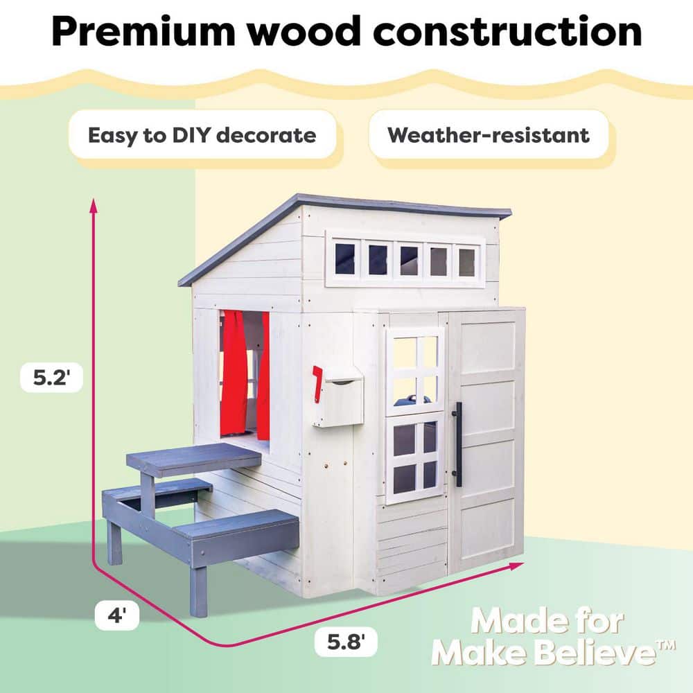 KidKraft White Wooden Outdoor Playhouse with Picnic Table and Grill