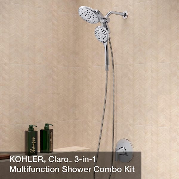 Claro 3-Spray Dual Wall-Mount Fixed and Handheld Shower Head 1.75 GPM in Polished Chrome