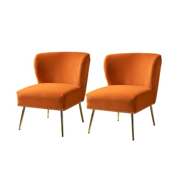 JAYDEN CREATION Basilio Orange Accent Chair with Nailhead Trim (Set of 2)