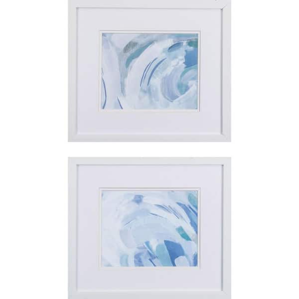 HomeRoots 14 in. Blue Beneath The Wave Abstract Framed Art (Set of 2)