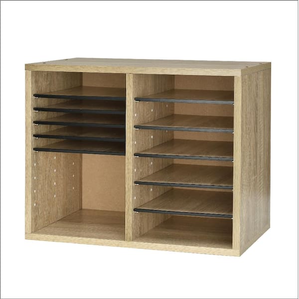 AdirOffice Wood Adjustable 12 Compartment Literature Organizer, Medium Oak