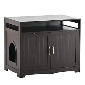 31.5 in. W x 20 in. D x 26 in. H Brown Linen Cabinet Cat Litter Box with 2 Doors and Cat Washroom Storage for Bathroom