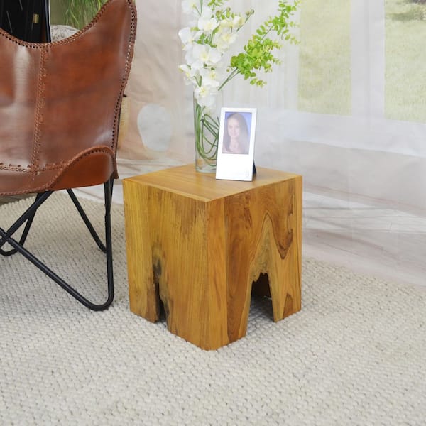 Teak cube store side table