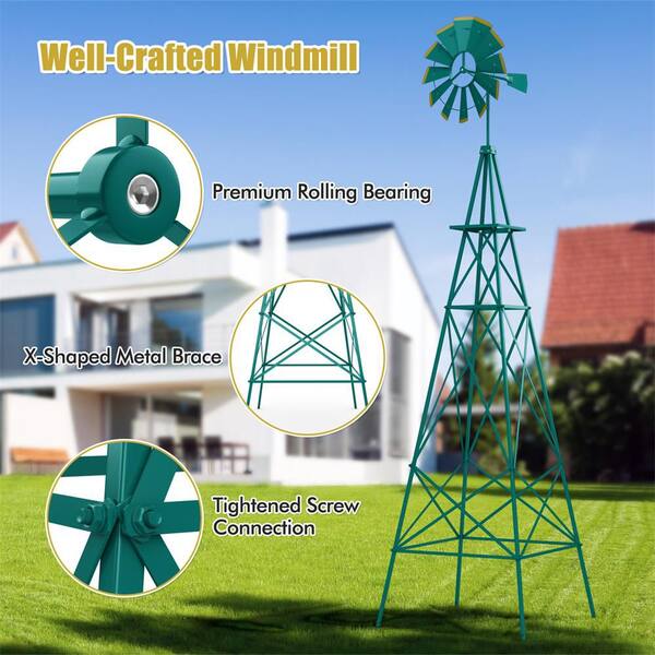 Costway 96 in. H Green Metal Ornamental Wind Spinner Windmill with