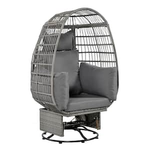Patio Oversized Wicker Outdoor Lounge Chair Egg Chair with Gray Cushions for Balcony, Poolside and Garden