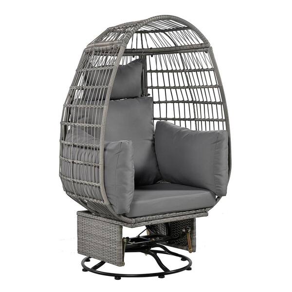 Zeus & Ruta Patio Oversized Wicker Outdoor Lounge Chair Egg Chair with Gray Cushions for Balcony, Poolside and Garden