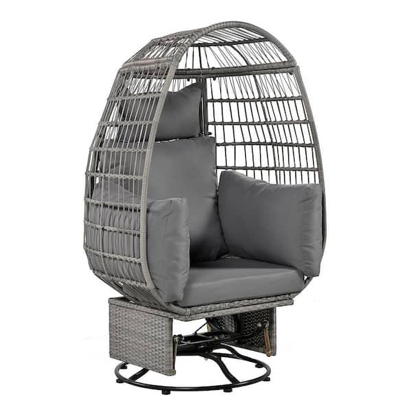 Zeus & Ruta Patio Oversized Wicker Outdoor Lounge Chair Egg Chair with Gray Cushions for Balcony, Poolside and Garden