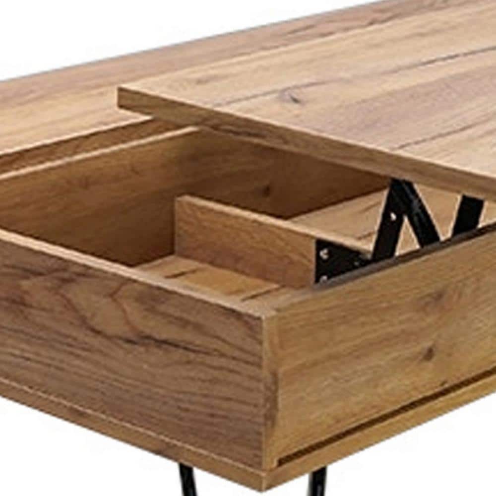 Natural Brown Wood Lift-Top Coffee Table with Storage