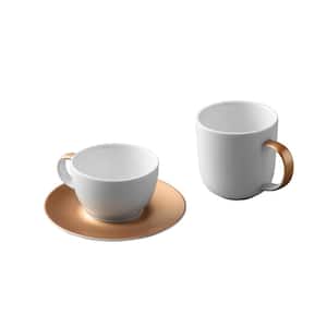 Gem 3pc Coffee And Tea Set, Mug, Cup and Saucer, White and Gold