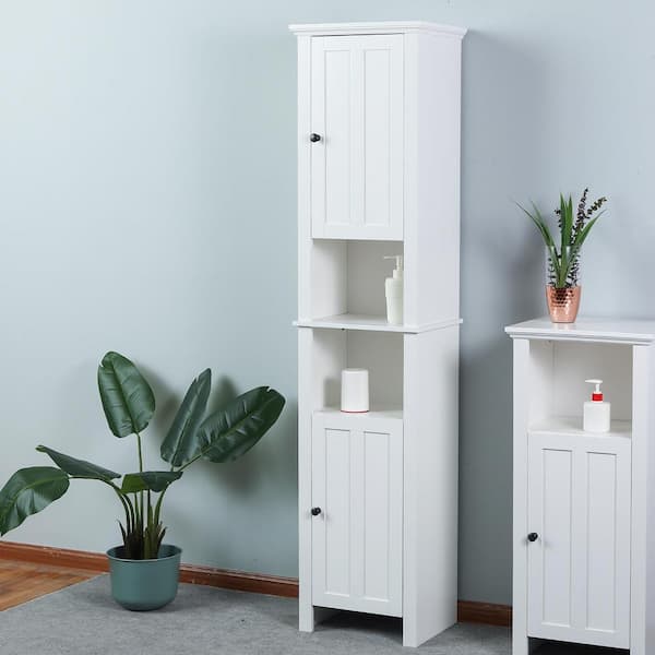 LuxenHome White MDF Wood Slim Bathroom Storage Cabinet and End Table