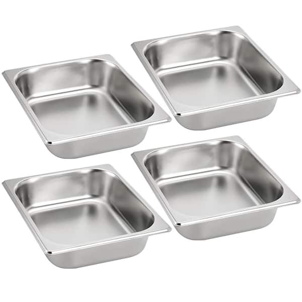 4 Pack 4 qt. Silver Stainless Steel Steam Table Pans Buffet Food Warmer Tray with Oven Safe Easy Clean Stackable