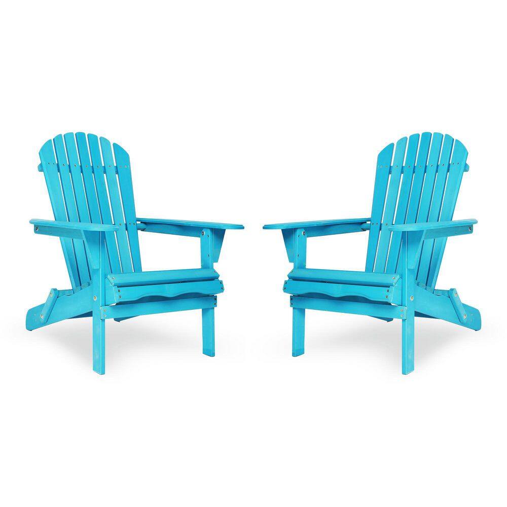 Light Blue Wood Outdoor Adirondack Chair Set of 2,Lounge Patio Chair,Foldin
