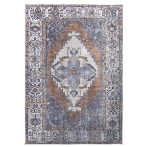 9 x 12 Blue and Ivory Floral Area Rug