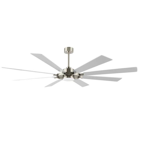 WINGBO 72 DC Ceiling Fan with Lights， Brushed Nickel， 3 Downrods