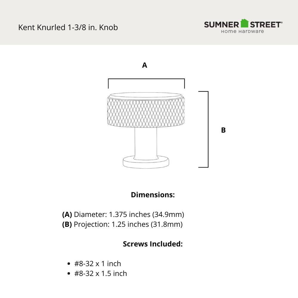 Kent Knurled Matte Black Round Cabinet Knob with Mounting Hardware