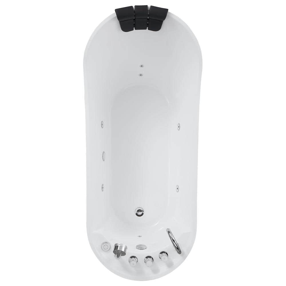 67'' White Freestanding Acrylic Whirlpool Bathtub with Faucet
