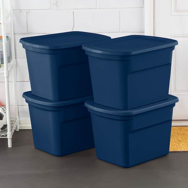 Sterilite 18 Gallon Tote Box Plastic, Blue Ash 