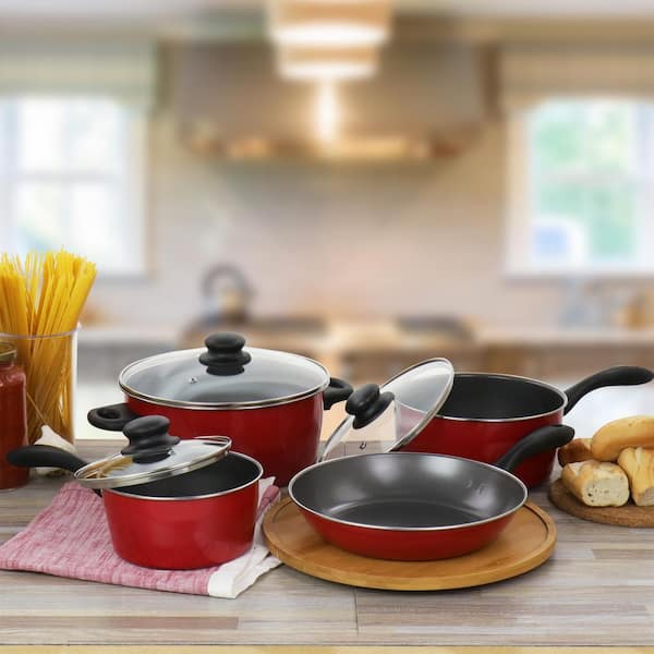 Gibson 7 Piece Carbon Steel Nonstick Pots and Pans Cookware Set with Lids,  Red, 1 Piece - Fred Meyer
