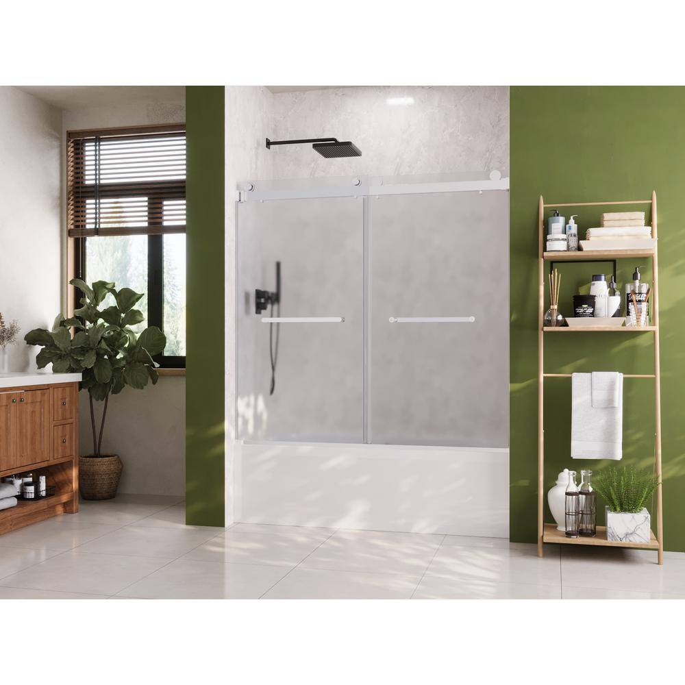 Chrome Double Sliding Frameless Bathtub Shower Door with Frosted Glass