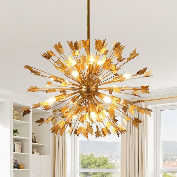 Modern Sputnik Chandelier 34.65 in. 14-Light Gold Chandelier, Chandelier for Dining Room, Living Room, Foyer