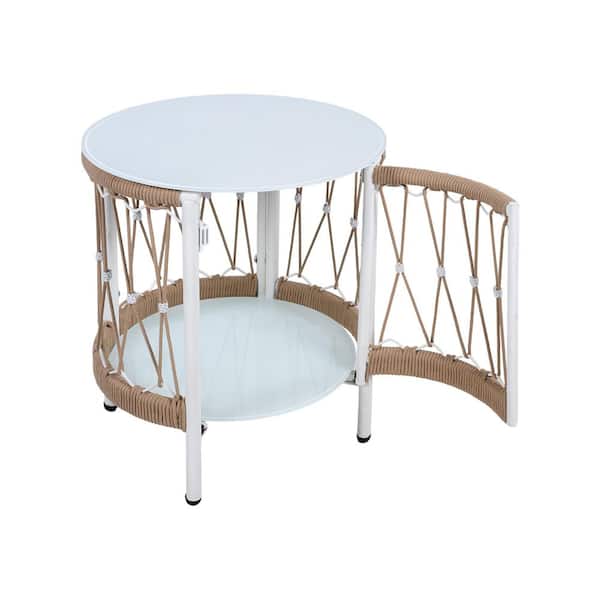 Double-Tier Bohemian Round Metal Outdoor Side Table, Accent Table