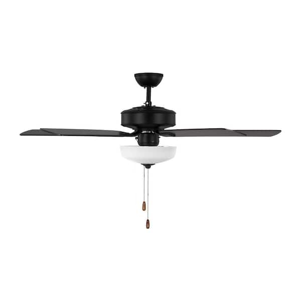 Generation Lighting - Linden 52 in. Transitional Indoor Midnight Black Ceiling Fan with Black Blades, Pull Chain and LED Light Kit