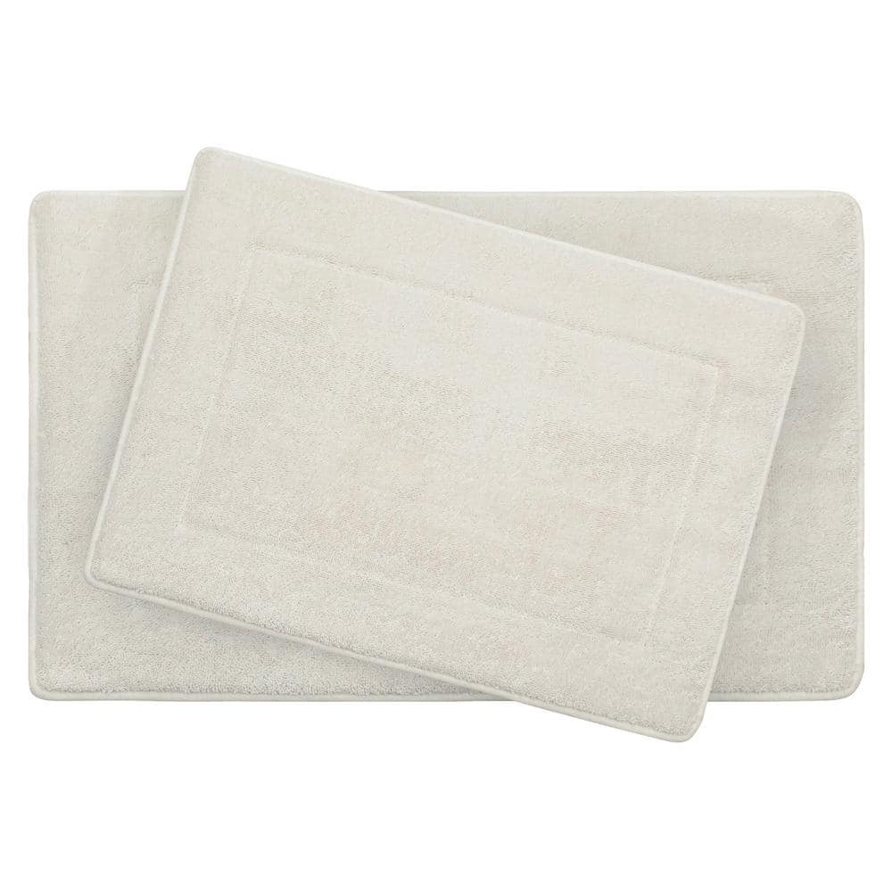 Terry White 20 in. x 32 in Microfiber Memory Foam. 2-Piece Set Bath Mat Set