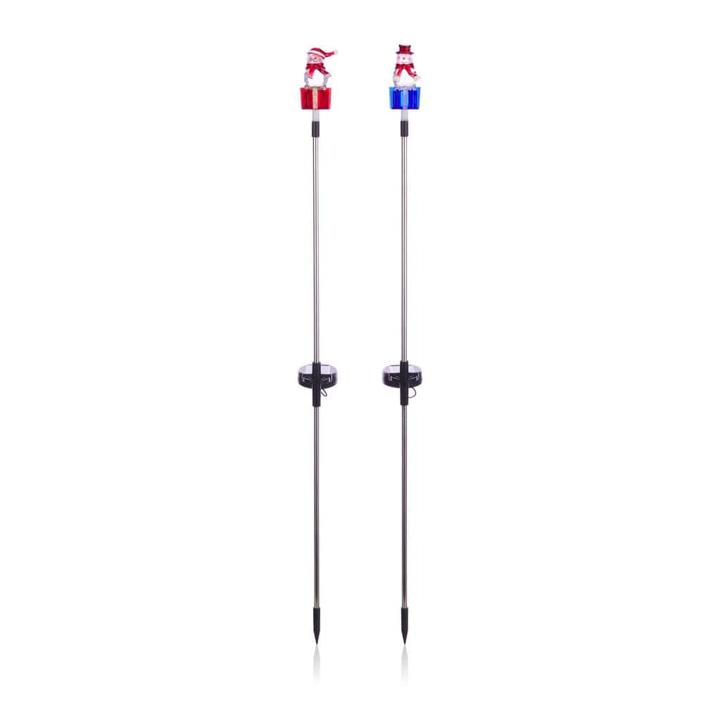 Holiday Decor Acrylic Snowman Stakes with Solar Color Changing LED Lights, 