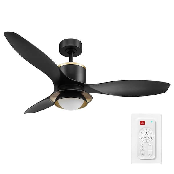 Globe Electric Oswald 96 in. Blade Span 48 in. Wide Indoor Black Integrated LED Ceiling Fan with Remote Control and Brass Accents