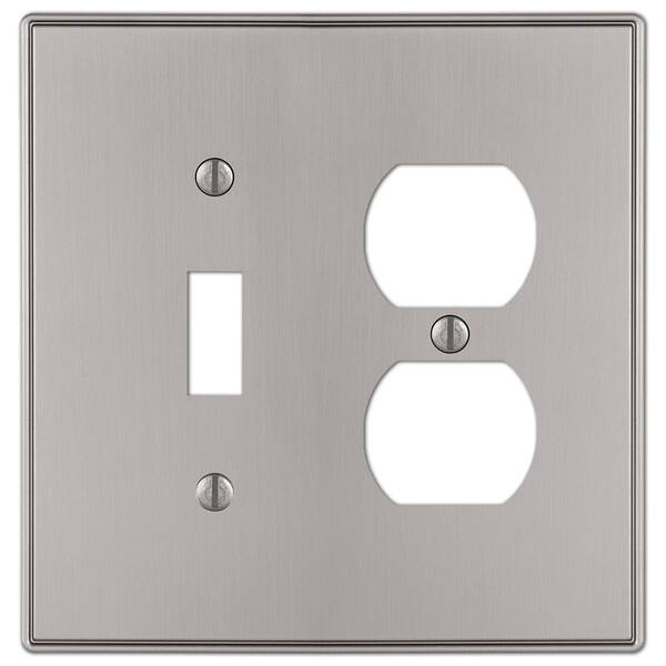 AMERELLE Ansley 2 Gang 1-Toggle and 1-Duplex Metal Wall Plate - Brushed Nickel