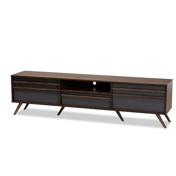 Baxton Studio Naoki 71 in. Grey and Walnut Particle Board TV Stand