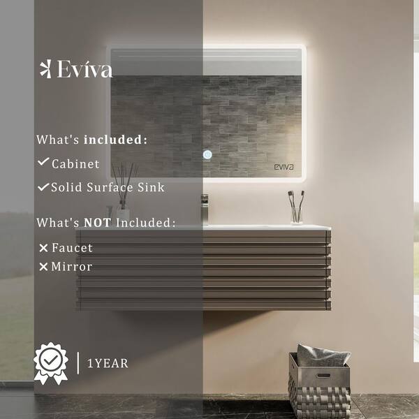 Eviva Dream 42 in. W x 18.2 in. D x 19 in. H Bath Vanity in Cement Gray With White Solid Surface Top with White Sink