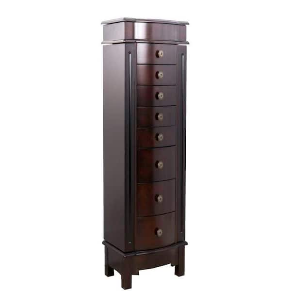 HIVES HONEY Shiloh Walnut Jewelry Armoire 41 in. H x 15.5 in. W x 10.5 in. D with 8 Drawers