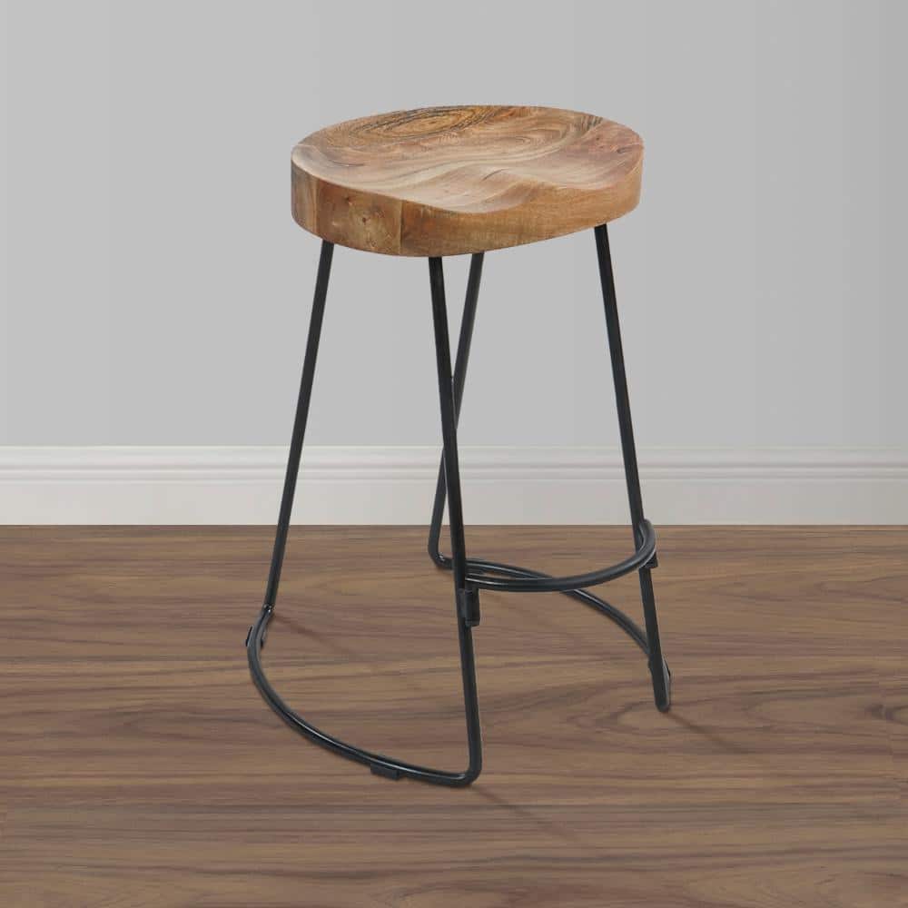 Ela Industrial Saddle-Style Backless Metal Counter Stool, Black, Set of 2