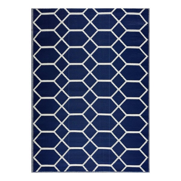 Miami Navy and Creme 6 ft. x 9 ft. Folded Reversible Recycled Plastic Indoor/Outdoor Area Rug-Floor Mat