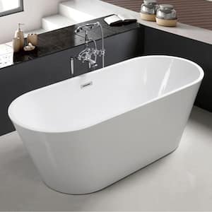 67 in. Acrylic Flatbottom Freestanding Non Whirlpool Soaking Bathtub in White