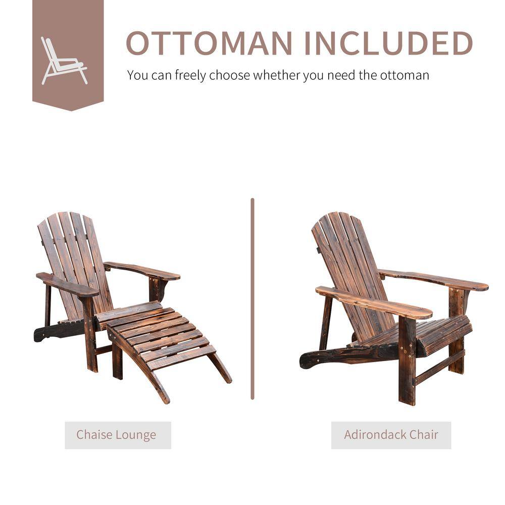 Natural Brown Wood Adirondack Chair with Detachable Ottoman