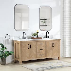 Javier 72 in. W x 22 in. D x 33.9 in. H Double Sink Bath Vanity in Antique Brown with White Grain Composite Stone Top